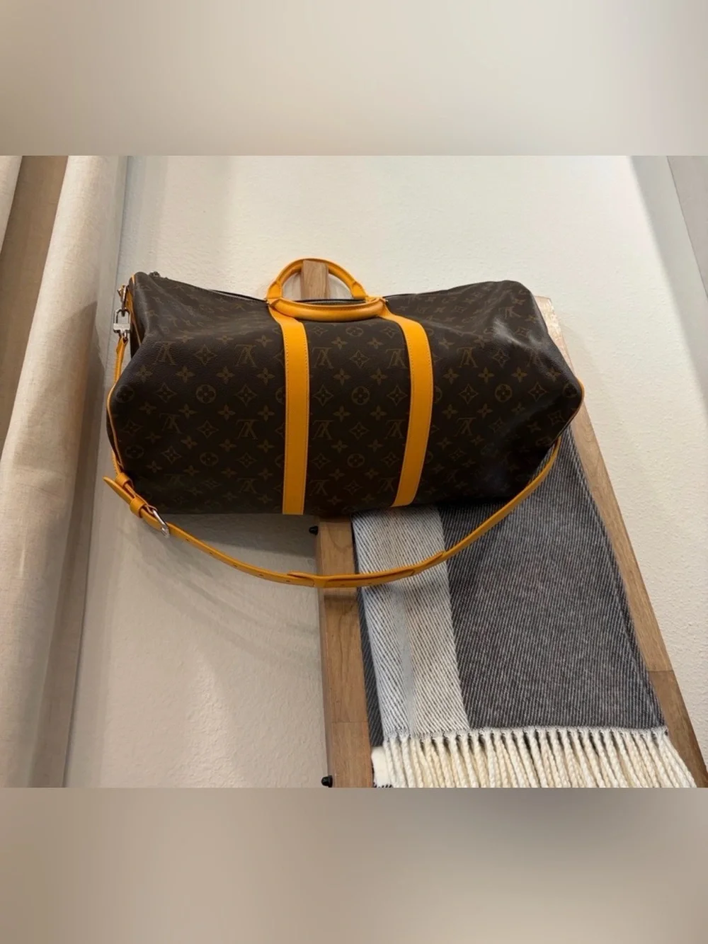 Louis Vuitton Keepall Bandoulière 50 MacassarYellow Leather Trim (M12634)